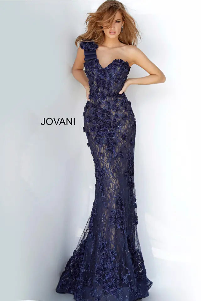 Jovani 3375 Embellished One Shoulder Mermaid Dress - Special Occasion/Curves