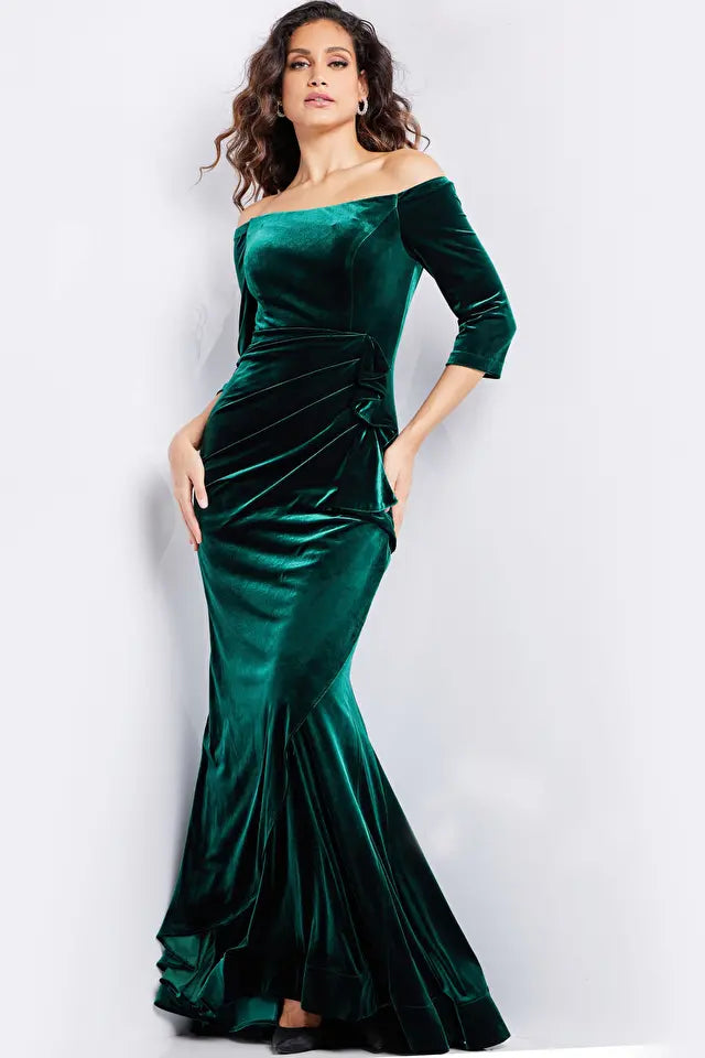 Jovani 36458 Three Quarter Sleeve Velvet Dress - Special Occasion/Curves