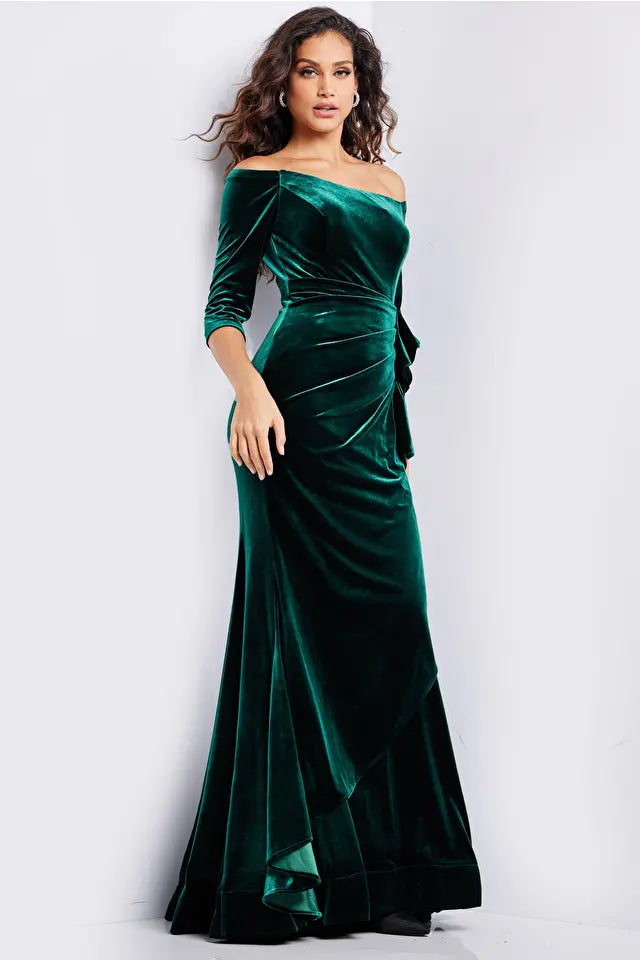 Jovani 36458 Three Quarter Sleeve Velvet Dress - Special Occasion/Curves