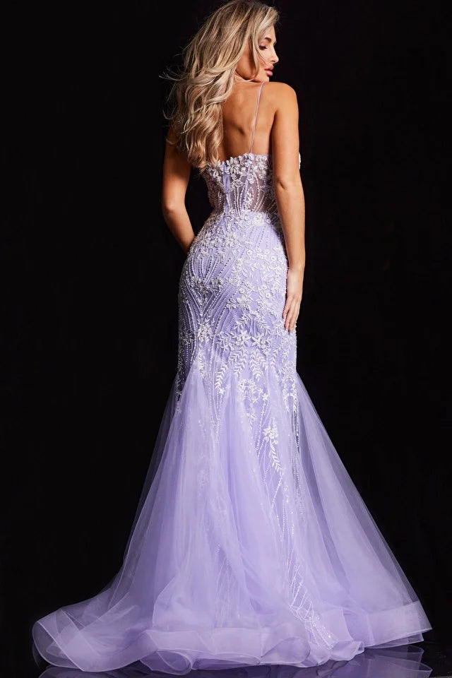 Jovani 37414 Embroidery V-Neckline Mermaid Gown - Special Occasion/Curves