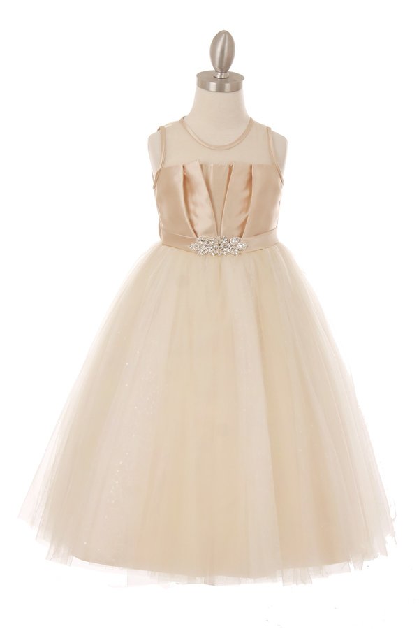 Satin Illusion Neckline Pleated Tulle Girl Party Dress by Cinderella Couture USA AS5076N