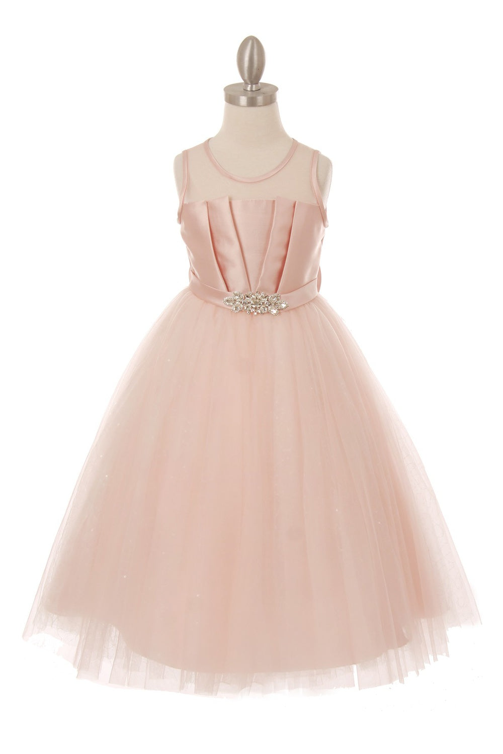 Satin Illusion Neckline Pleated Tulle Girl Party Dress by Cinderella Couture USA AS5076N