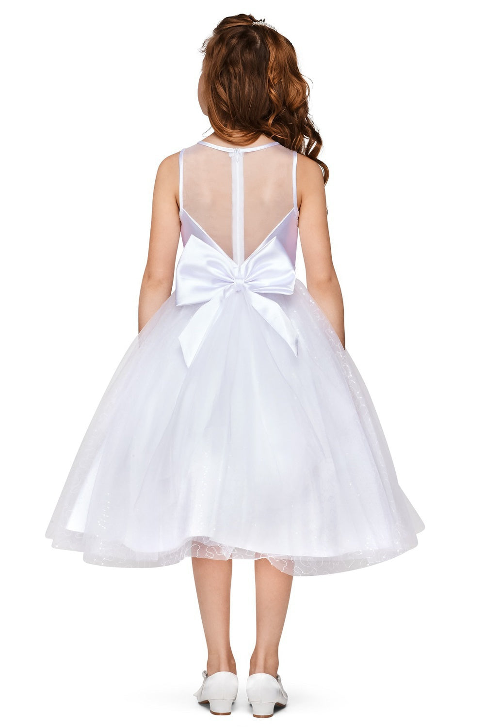 Satin Illusion Neckline Pleated Tulle Girl Party Dress by Cinderella Couture USA AS5076N