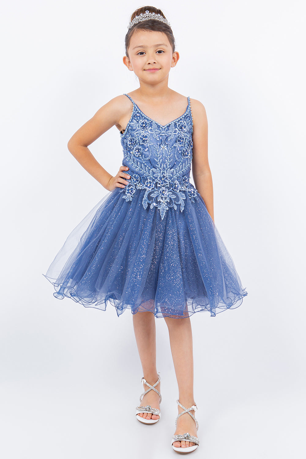 Embroidery Sparkly Tulle A-Line Girl Party Dress by Cinderella Couture USA AS5112