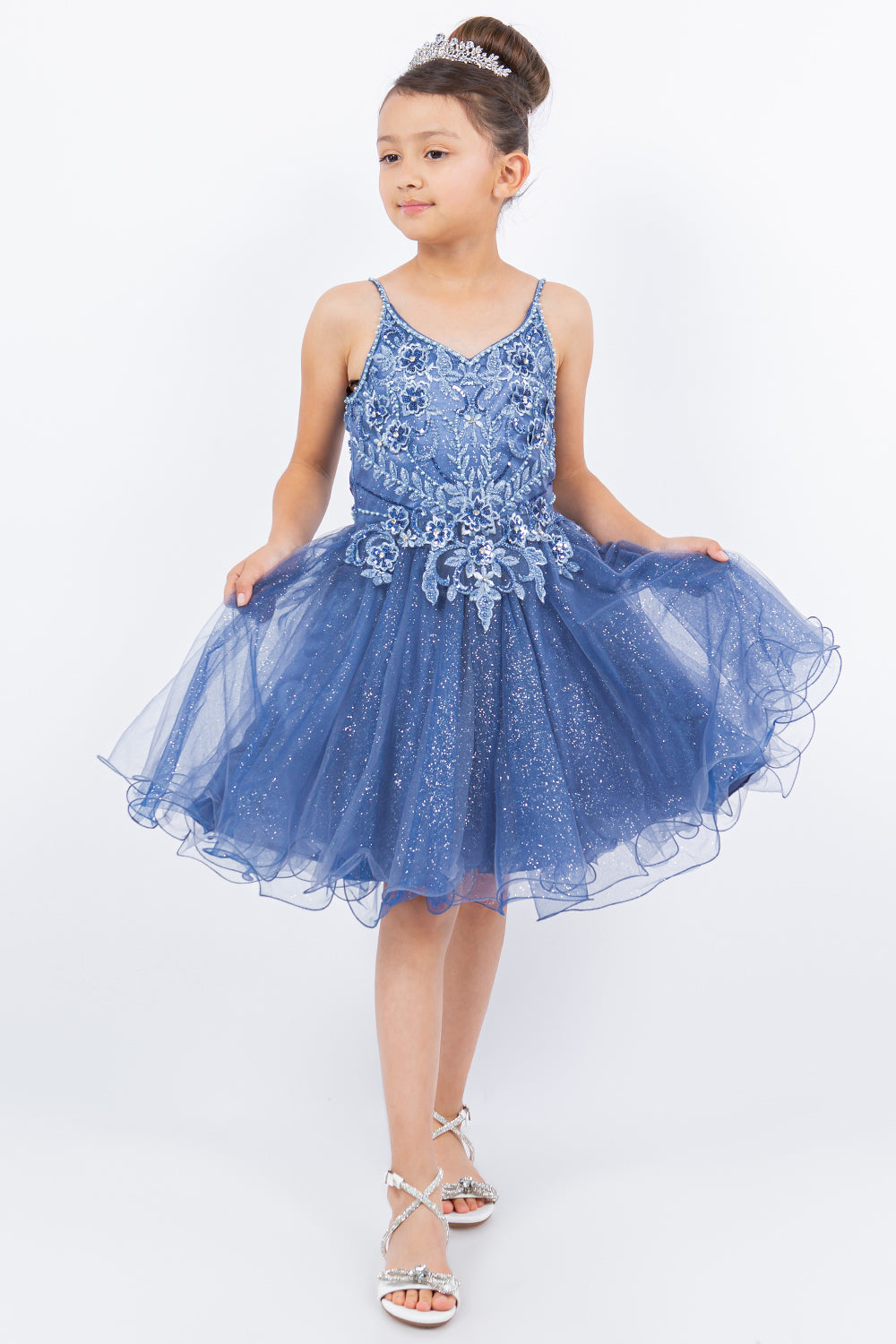 Embroidery Sparkly Tulle A-Line Girl Party Dress by Cinderella Couture USA AS5112