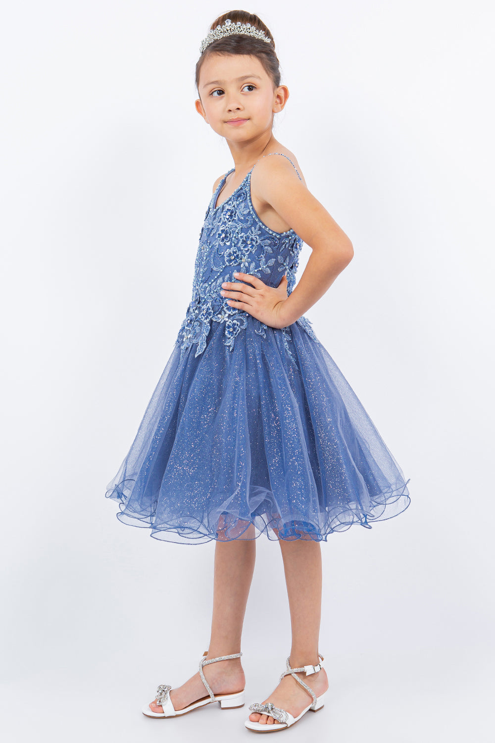 Embroidery Sparkly Tulle A-Line Girl Party Dress by Cinderella Couture USA AS5112