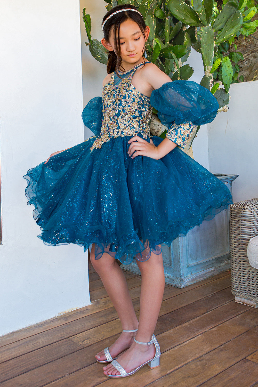 Lace Glitter Puff Sleeve Girl Party Dress by Cinderella Couture USA AS5113