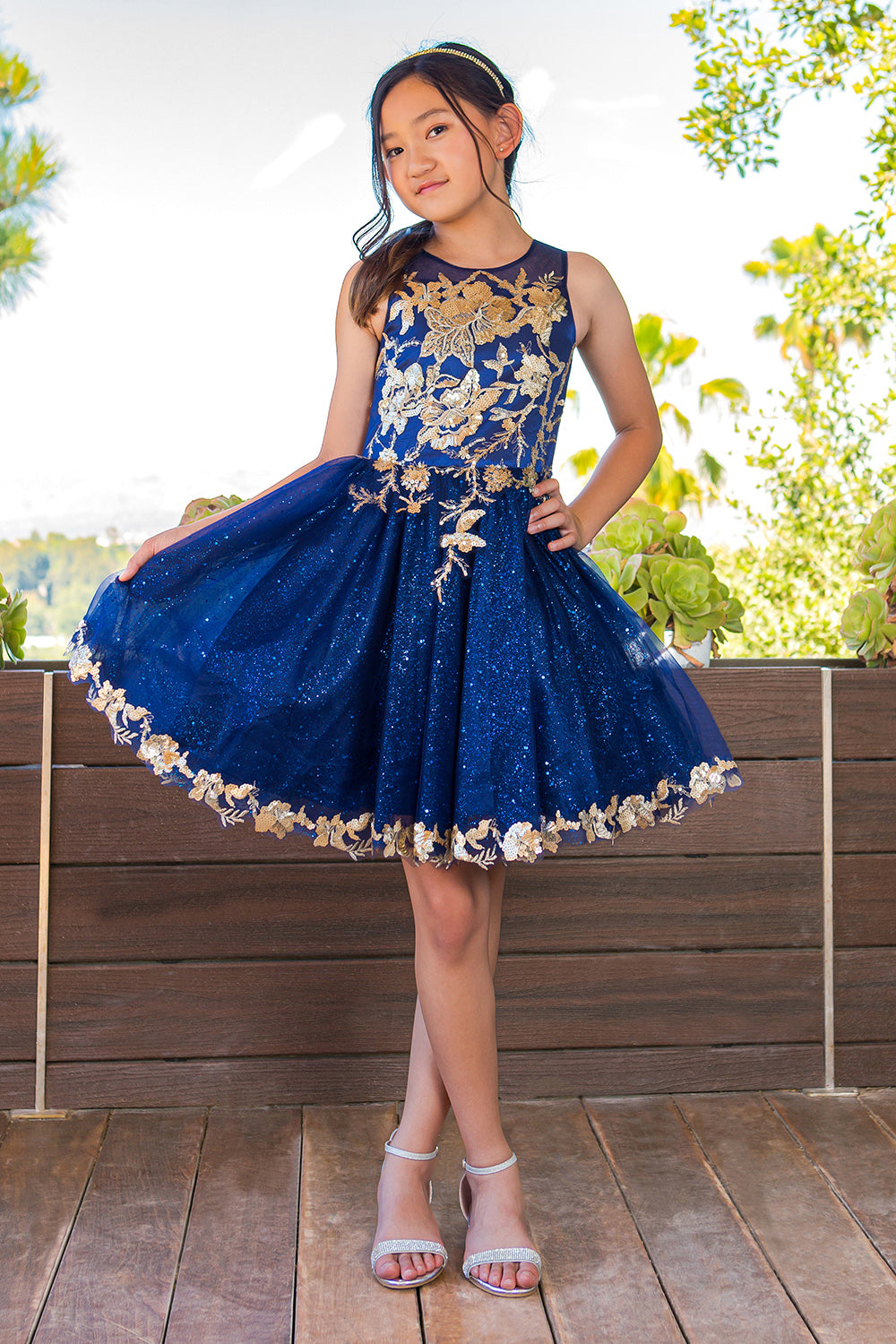 Satin Glittered Tulle Girl Party Dress by Cinderella Couture USA AS5121