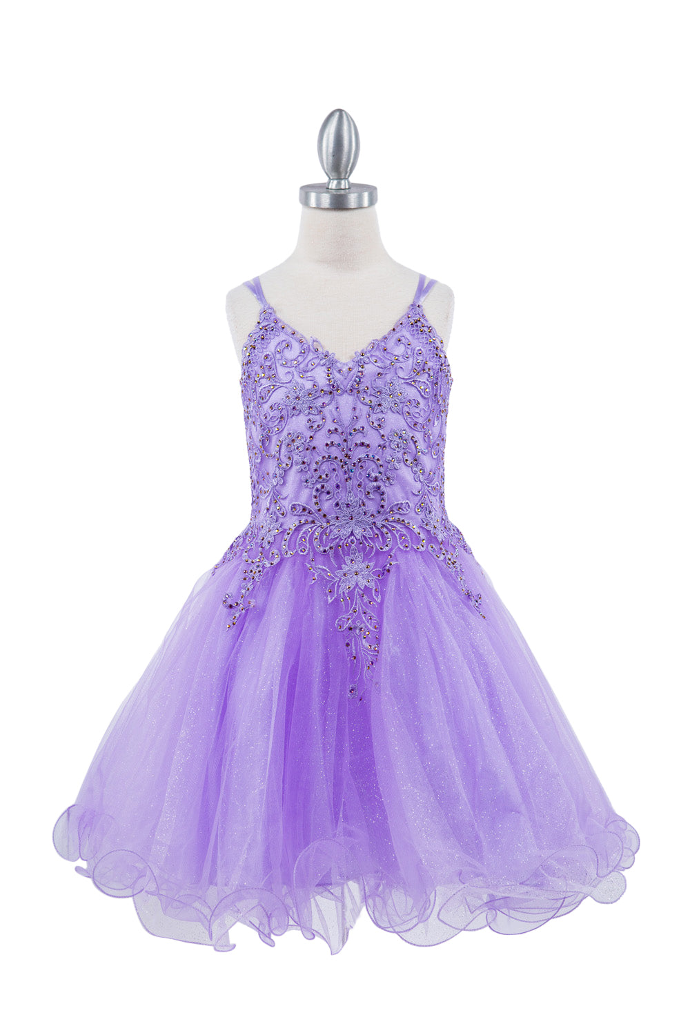 Embroidered Spaghetti Tulle Girl Party Dress by Cinderella Couture USA AS5125