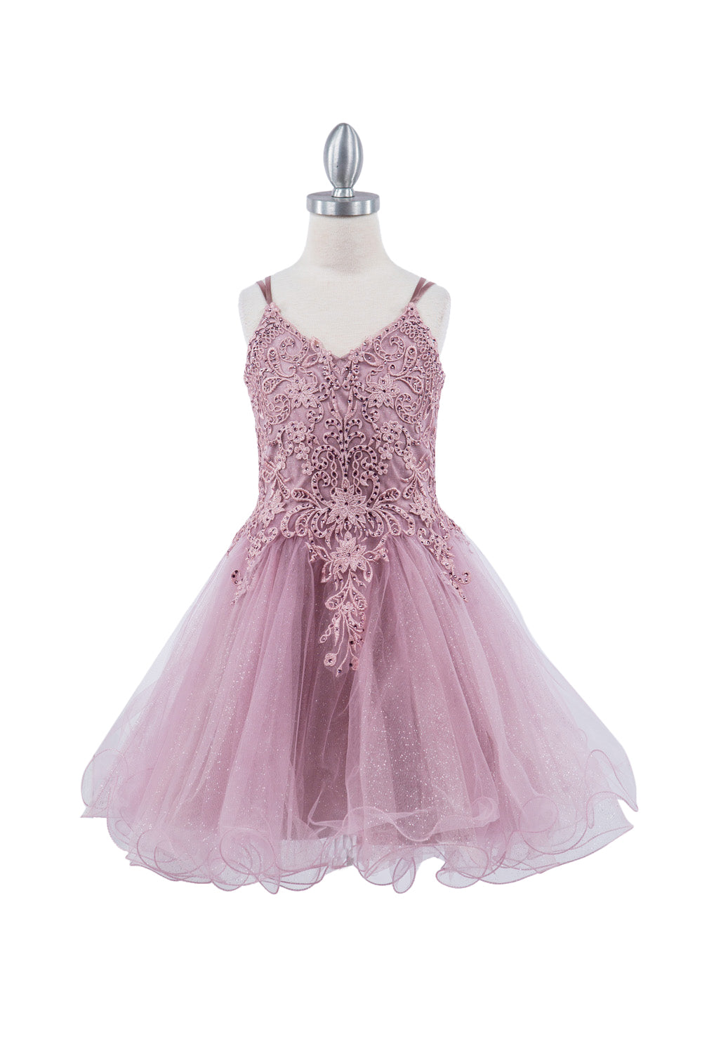 Embroidered Spaghetti Tulle Girl Party Dress by Cinderella Couture USA AS5125