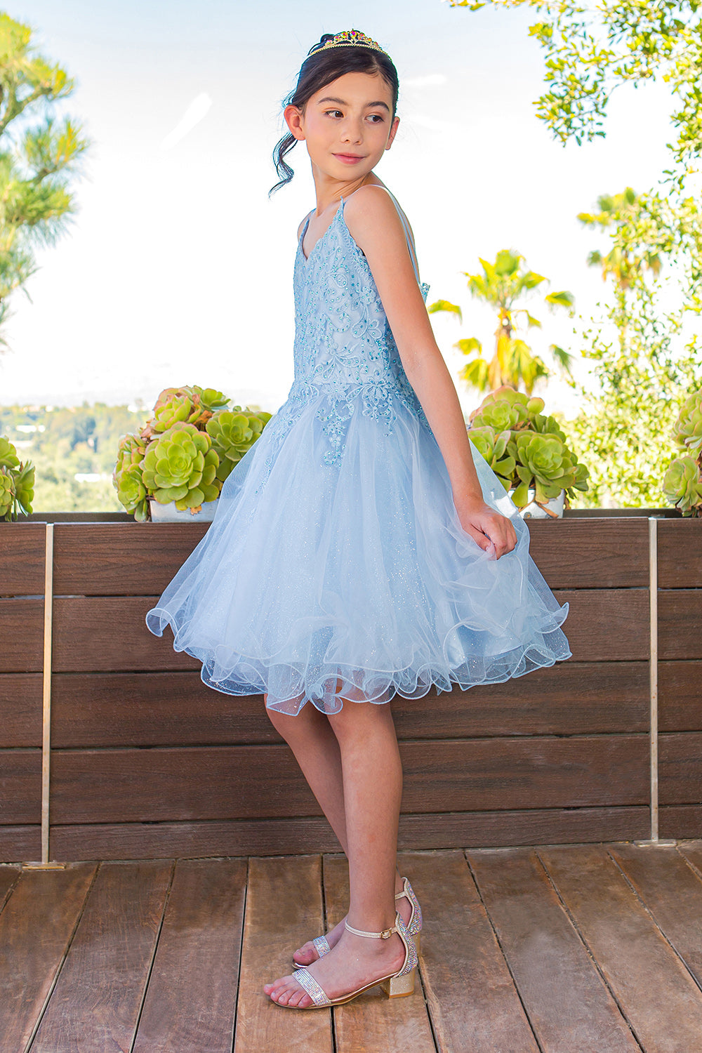 Embroidered Spaghetti Tulle Girl Party Dress by Cinderella Couture USA AS5125