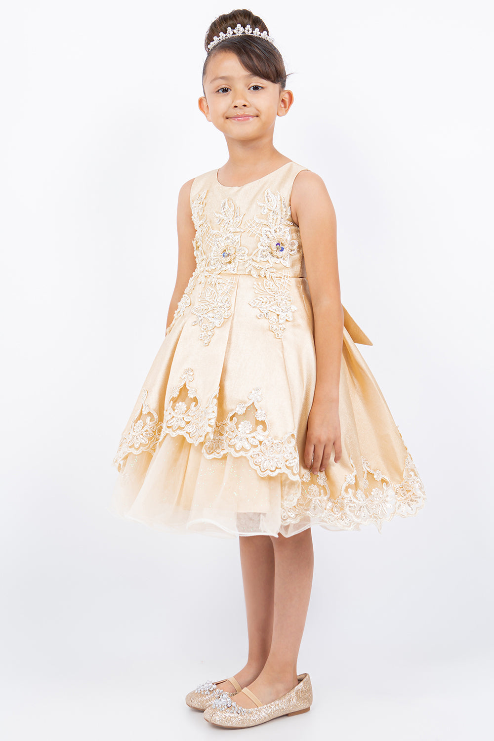 Beautiful Satin Laser Cut Flower Girl Dress by Cinderella Couture USA AS5127