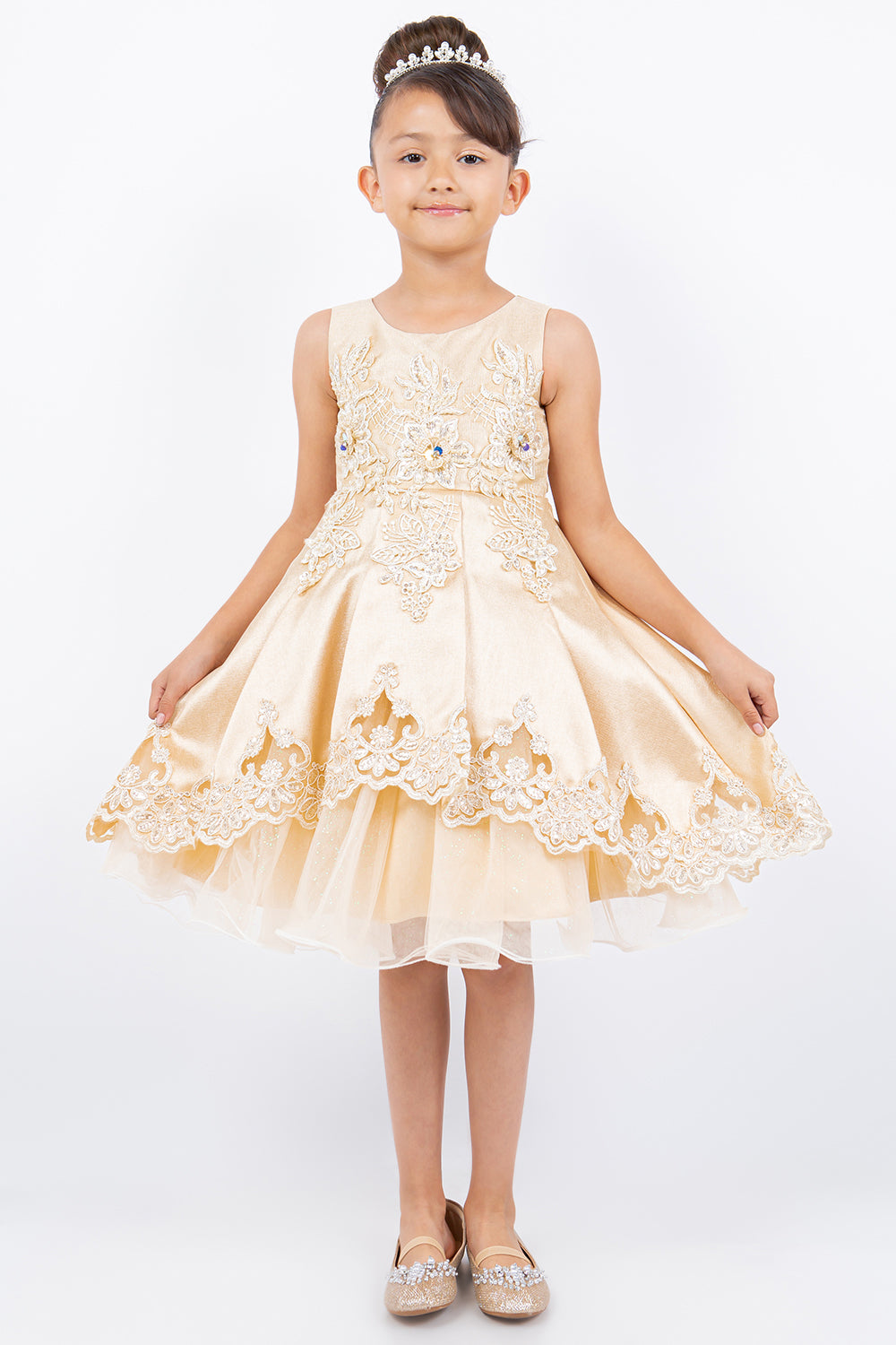 Beautiful Satin Laser Cut Flower Girl Dress by Cinderella Couture USA AS5127