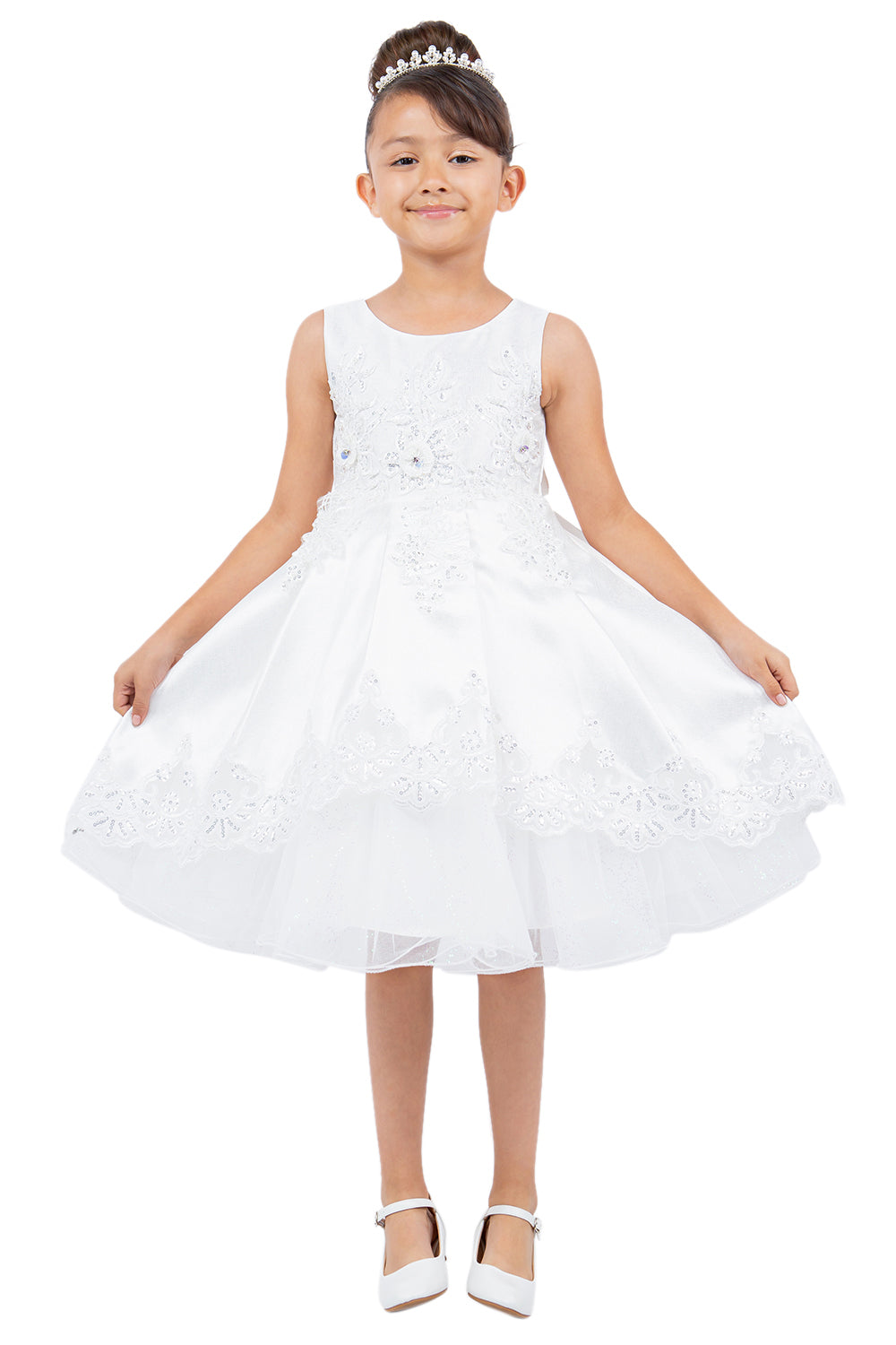 Beautiful Satin Laser Cut Flower Girl Dress by Cinderella Couture USA AS5127