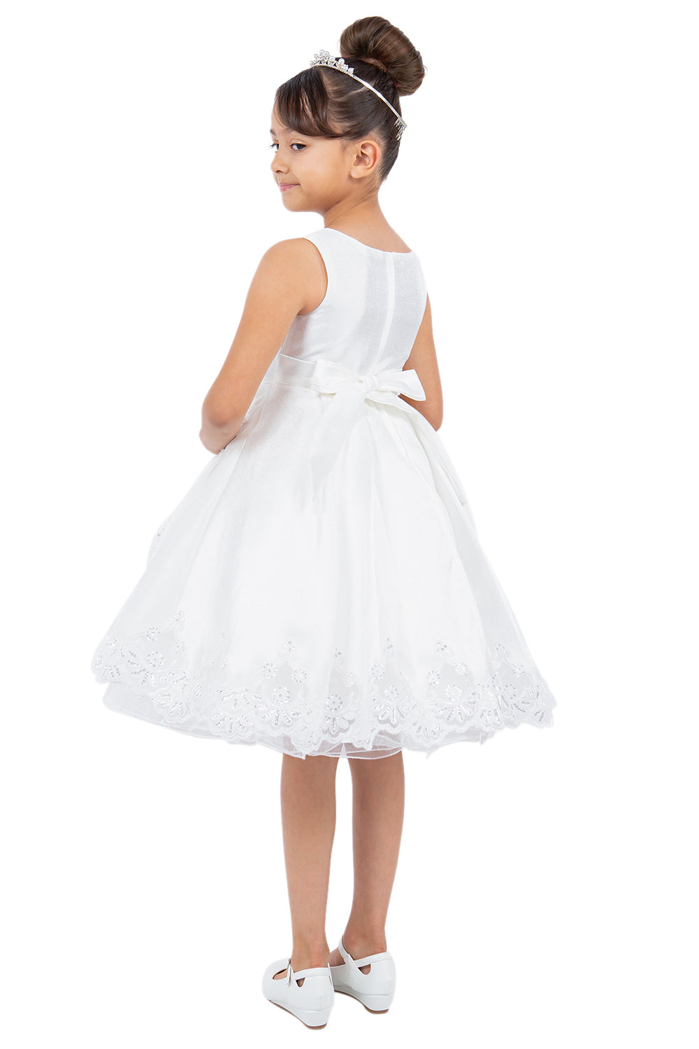 Beautiful Satin Laser Cut Flower Girl Dress by Cinderella Couture USA AS5127