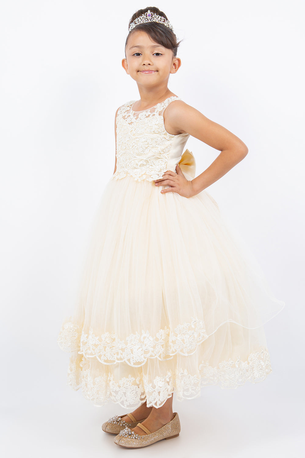 Illusion Top Lace Tulle Flower Girl Dress by Cinderella Couture USA AS5129