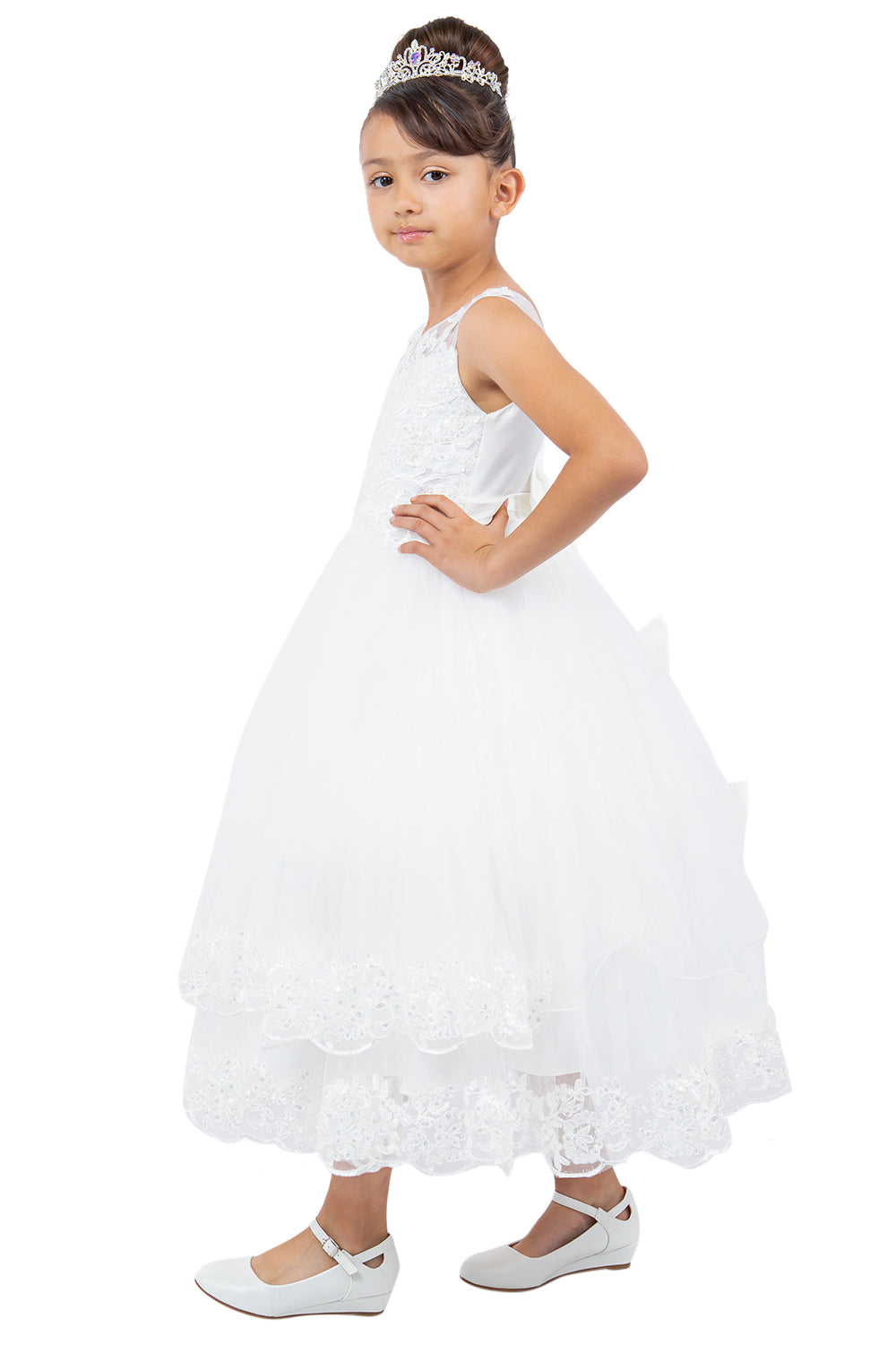 Illusion Top Lace Tulle Flower Girl Dress by Cinderella Couture USA AS5129