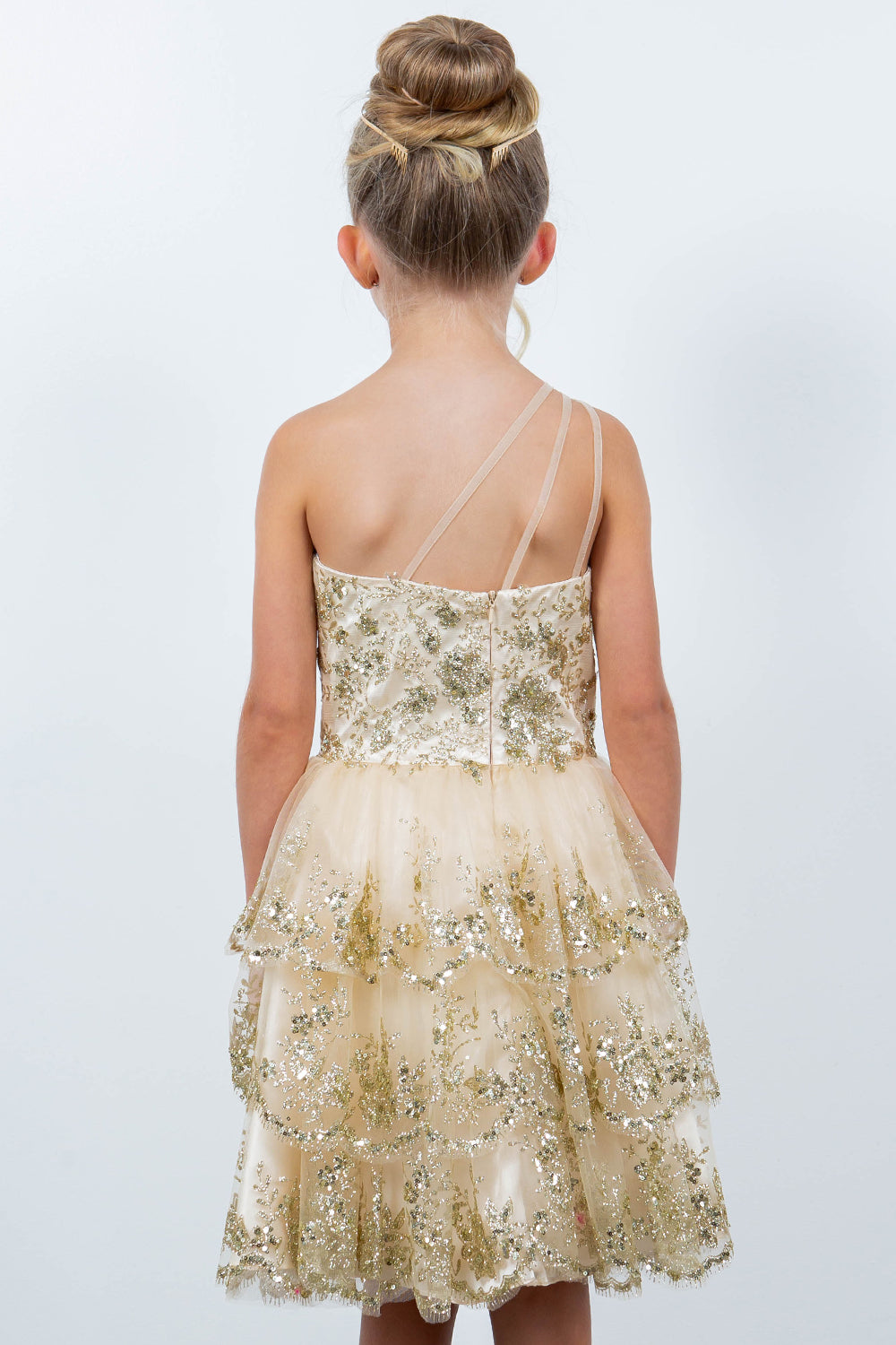 Glitter Flower One Shoulder Girl Party Dress by Cinderella Couture USA AS5132