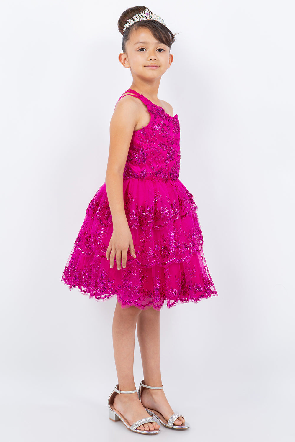 Glitter Flower One Shoulder Girl Party Dress by Cinderella Couture USA AS5132