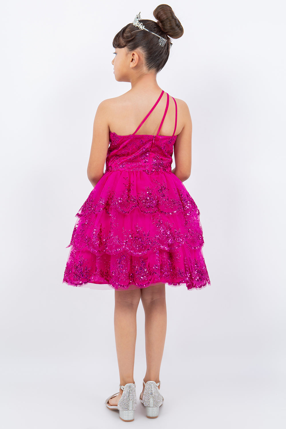 Glitter Flower One Shoulder Girl Party Dress by Cinderella Couture USA AS5132