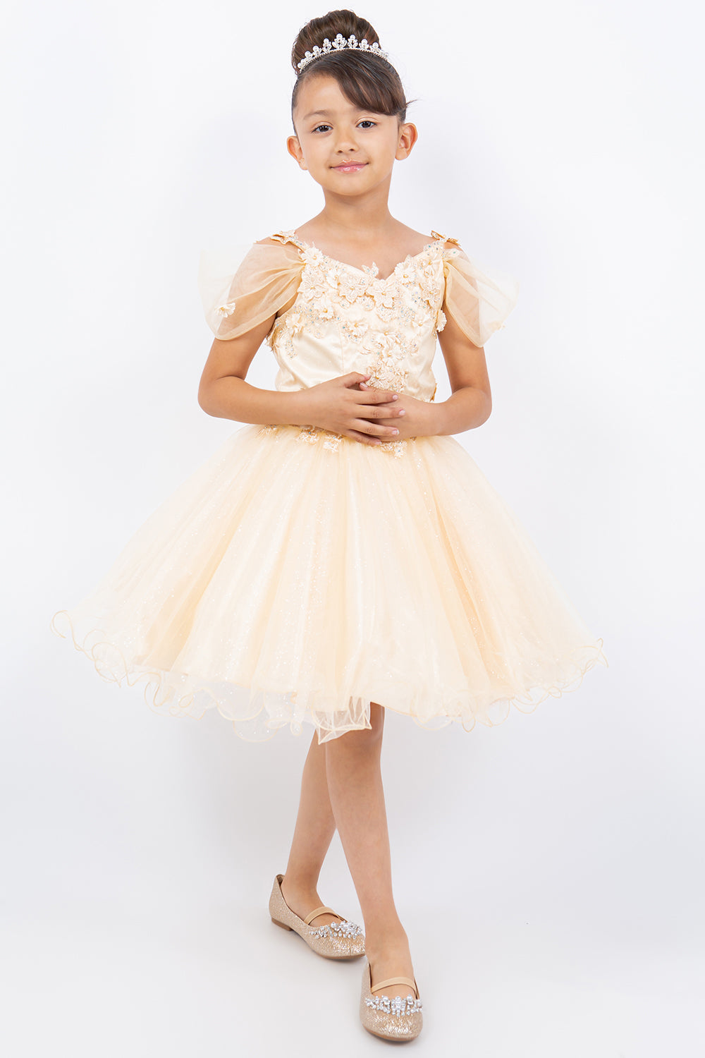 Glittter Flower Shoulder Strap Girl Party Dress by Cinderella Couture USA AS5134