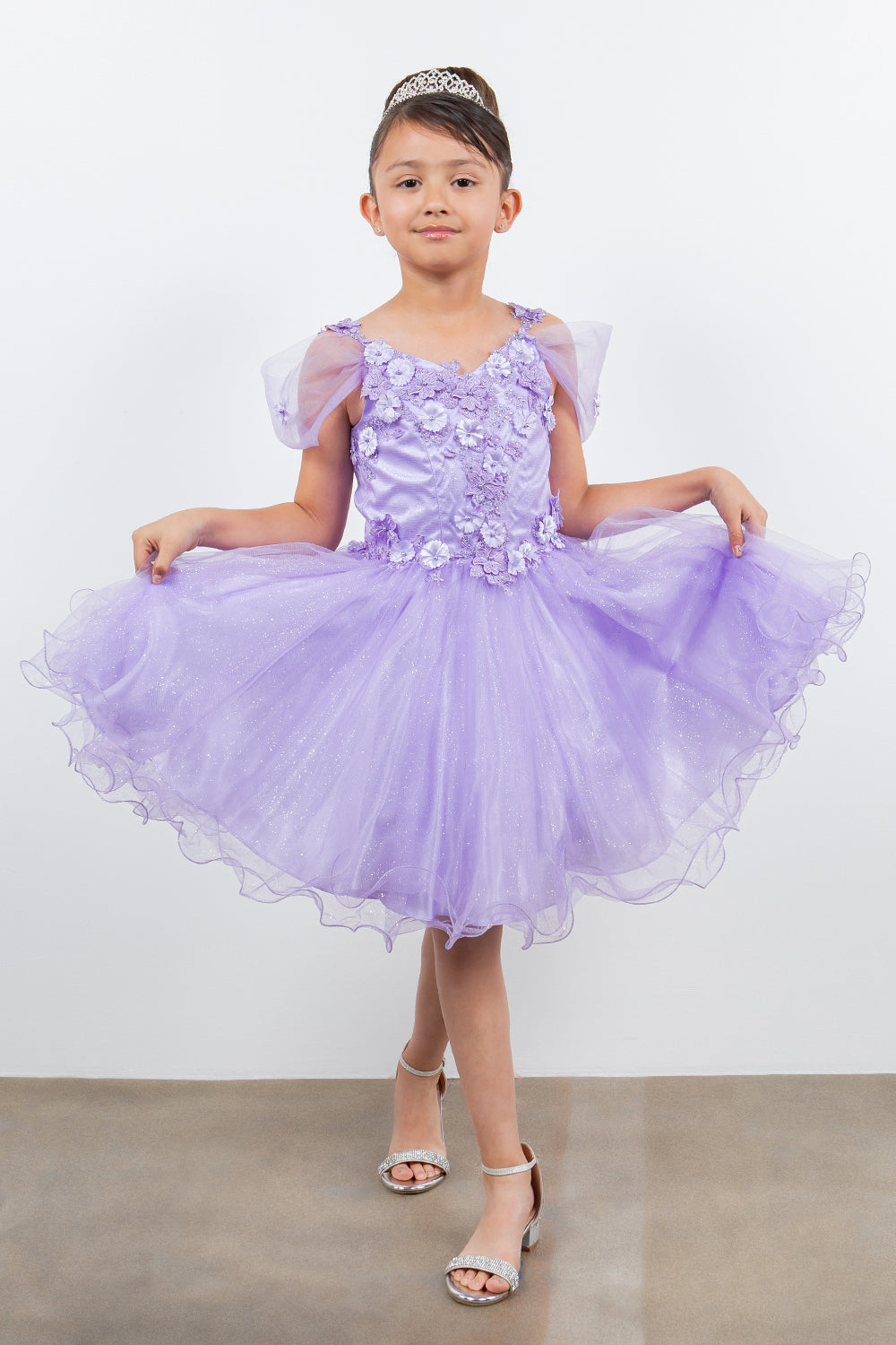 Glittter Flower Shoulder Strap Girl Party Dress by Cinderella Couture USA AS5134