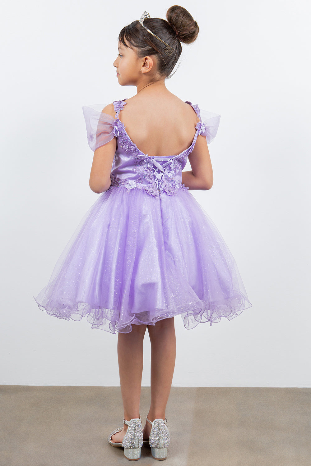 Glittter Flower Shoulder Strap Girl Party Dress by Cinderella Couture USA AS5134