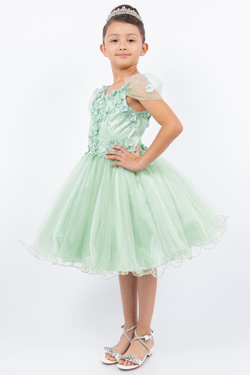 Glittter Flower Shoulder Strap Girl Party Dress by Cinderella Couture USA AS5134