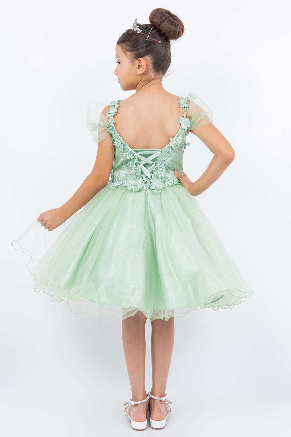 Glittter Flower Shoulder Strap Girl Party Dress by Cinderella Couture USA AS5134