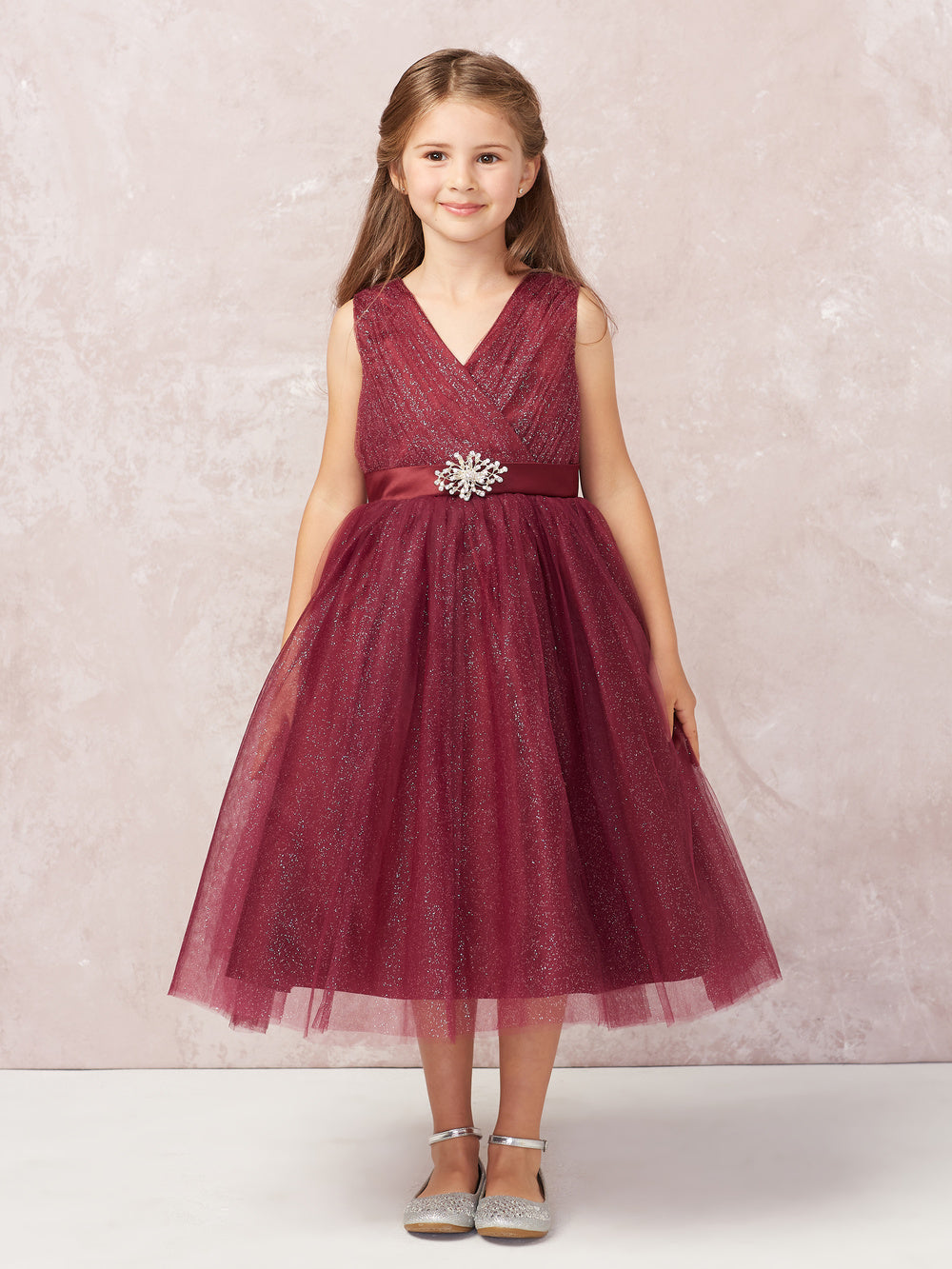 Baby Girl Glitter V Neck Tulle Dress by TIPTOP KIDS - AS5698S