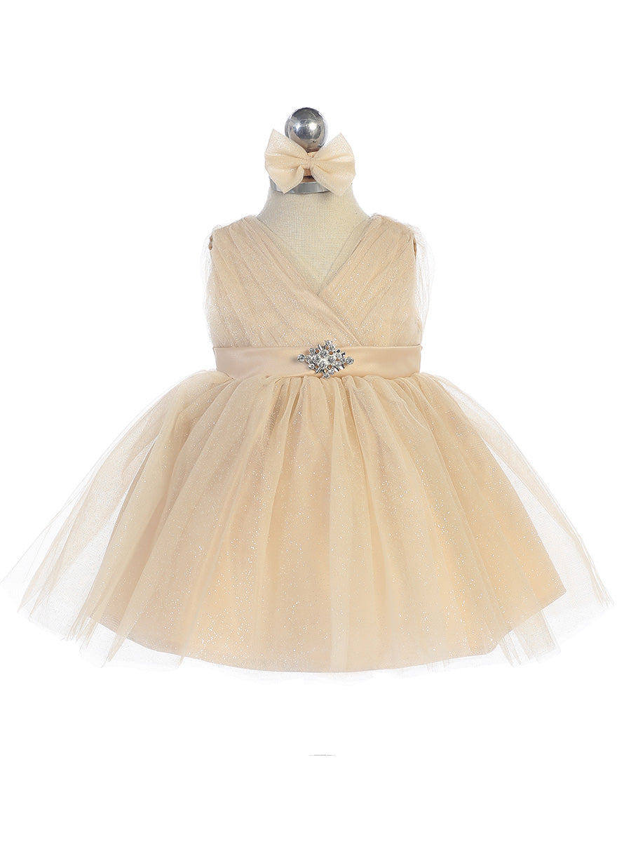 Baby Girl Glitter V Neck Tulle Dress by TIPTOP KIDS - AS5698S