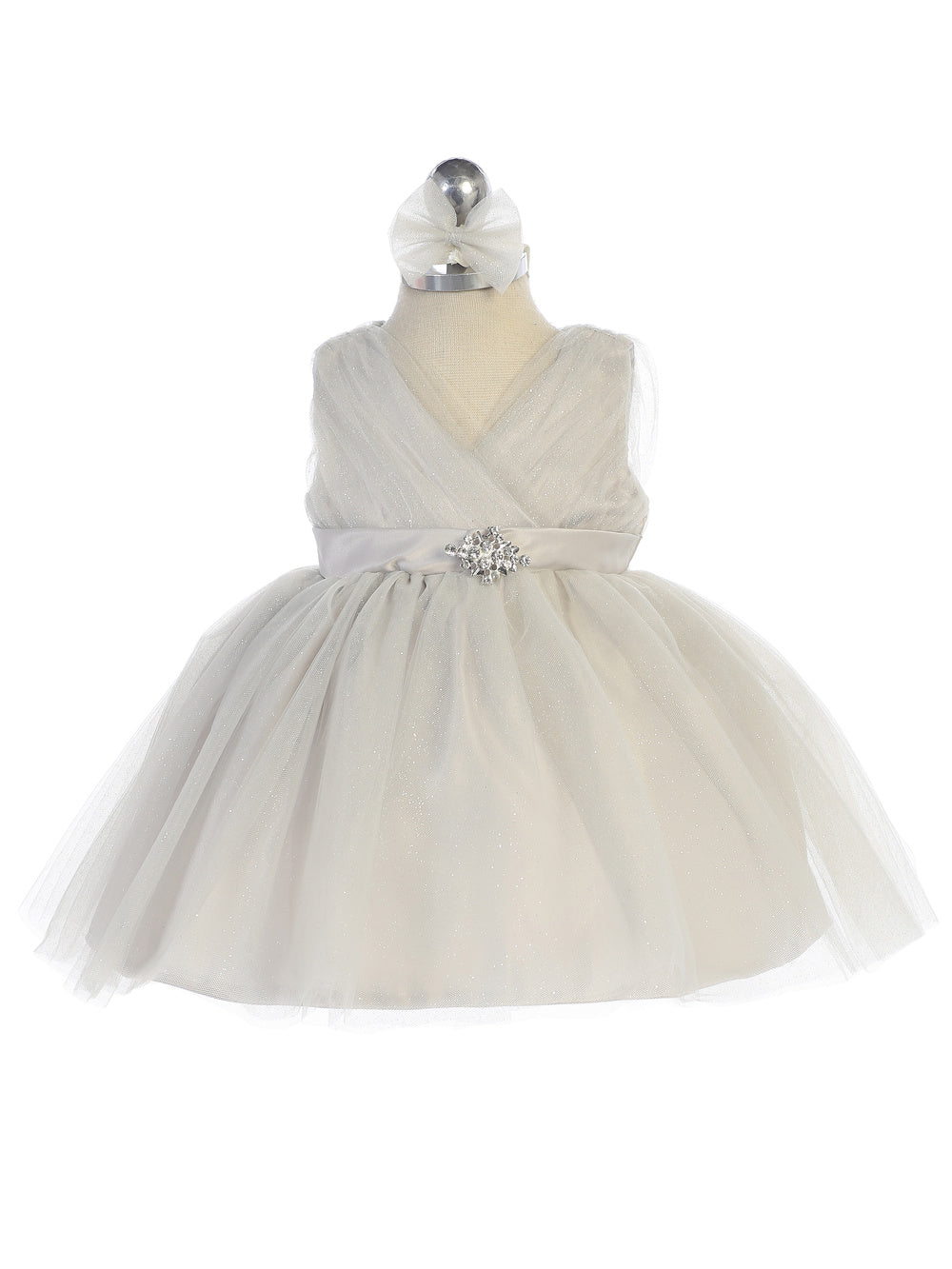 Baby Girl Glitter V Neck Tulle Dress by TIPTOP KIDS - AS5698S