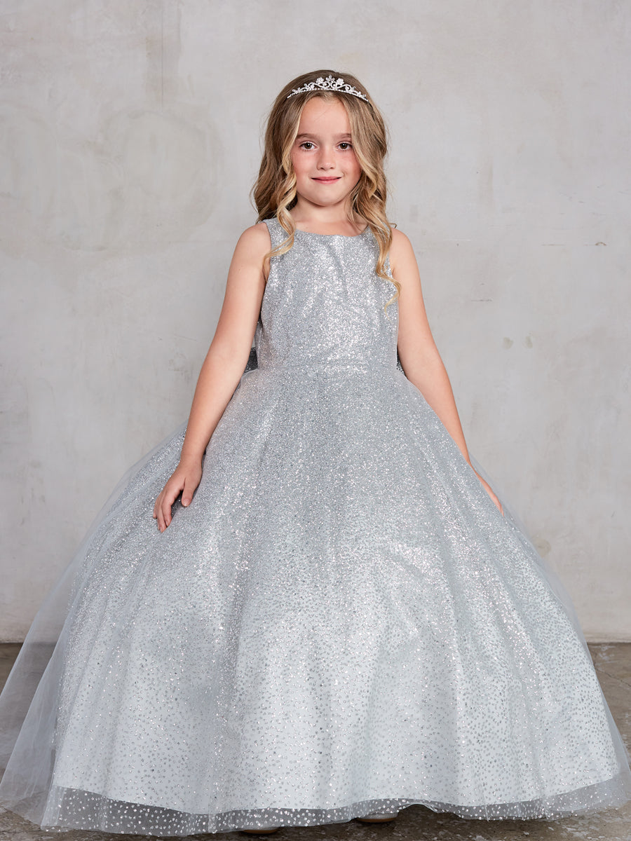 Sparkling Glitter Train Dress with Large Bow by TIPTOP KIDS - AS5804