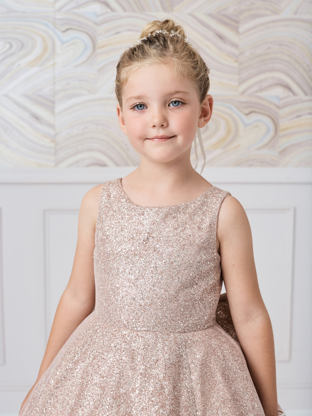 Sparkling Glitter Train Dress with Large Bow by TIPTOP KIDS - AS5804