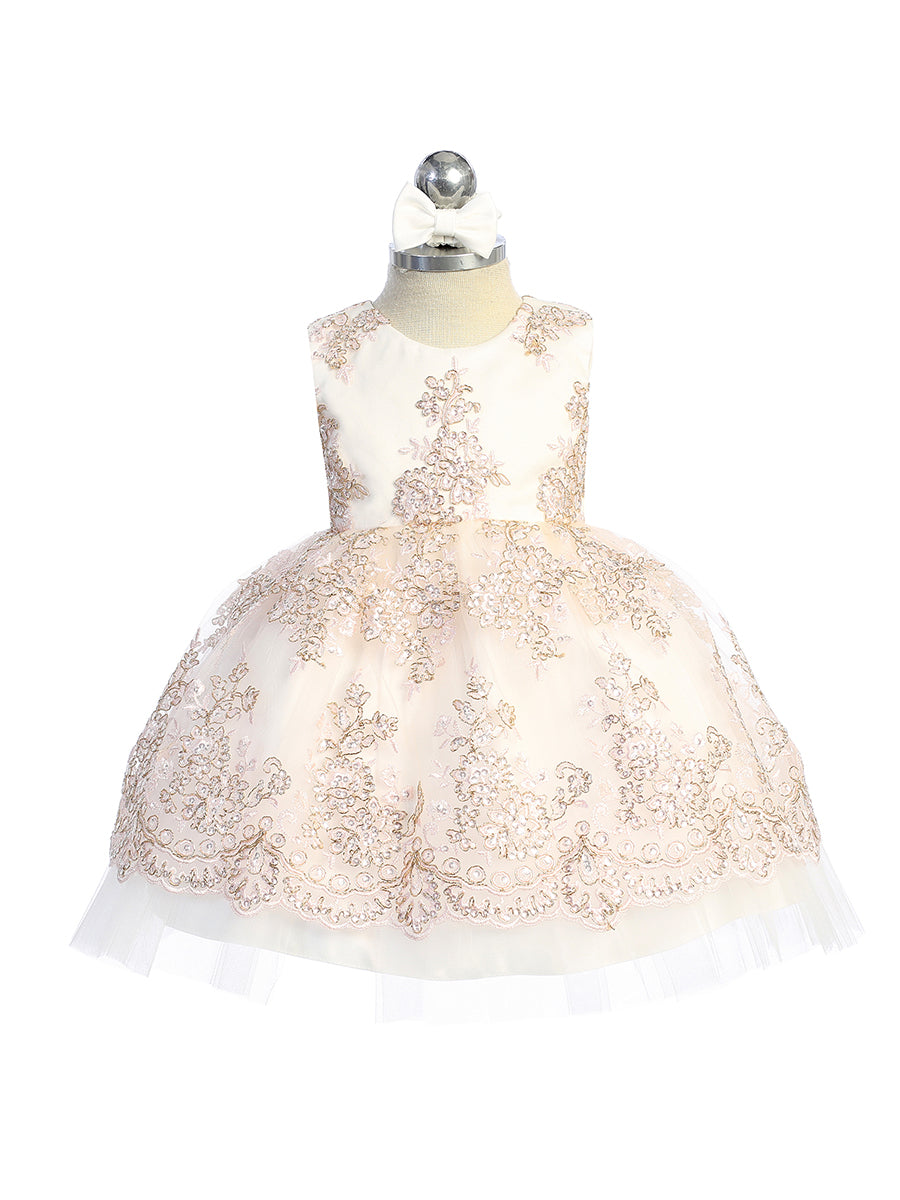 Baby Girl Tulle Metallic Lace Embroidery Dress by TIPTOP KIDS - AS5816S