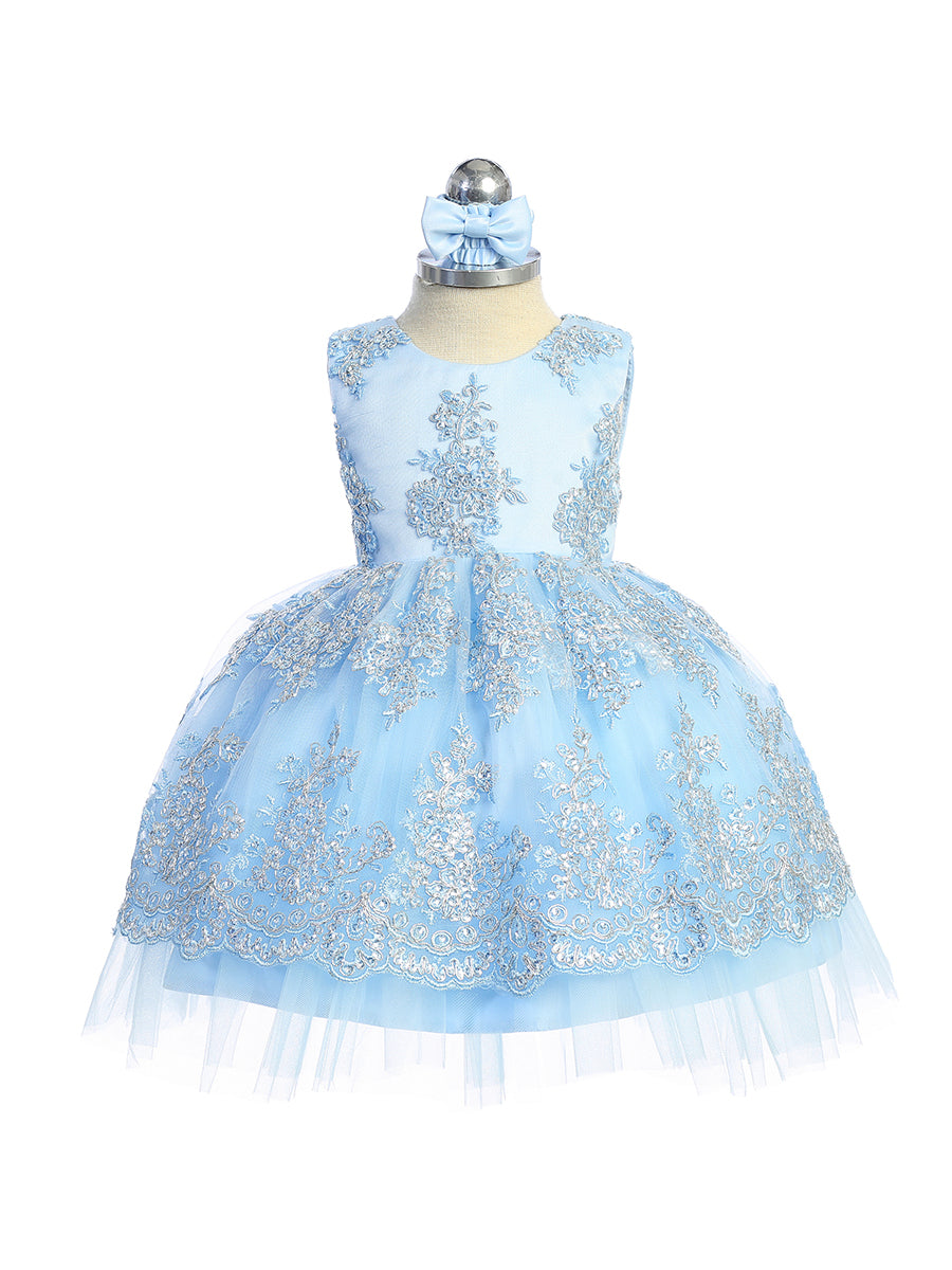 Baby Girl Tulle Metallic Lace Embroidery Dress by TIPTOP KIDS - AS5816S