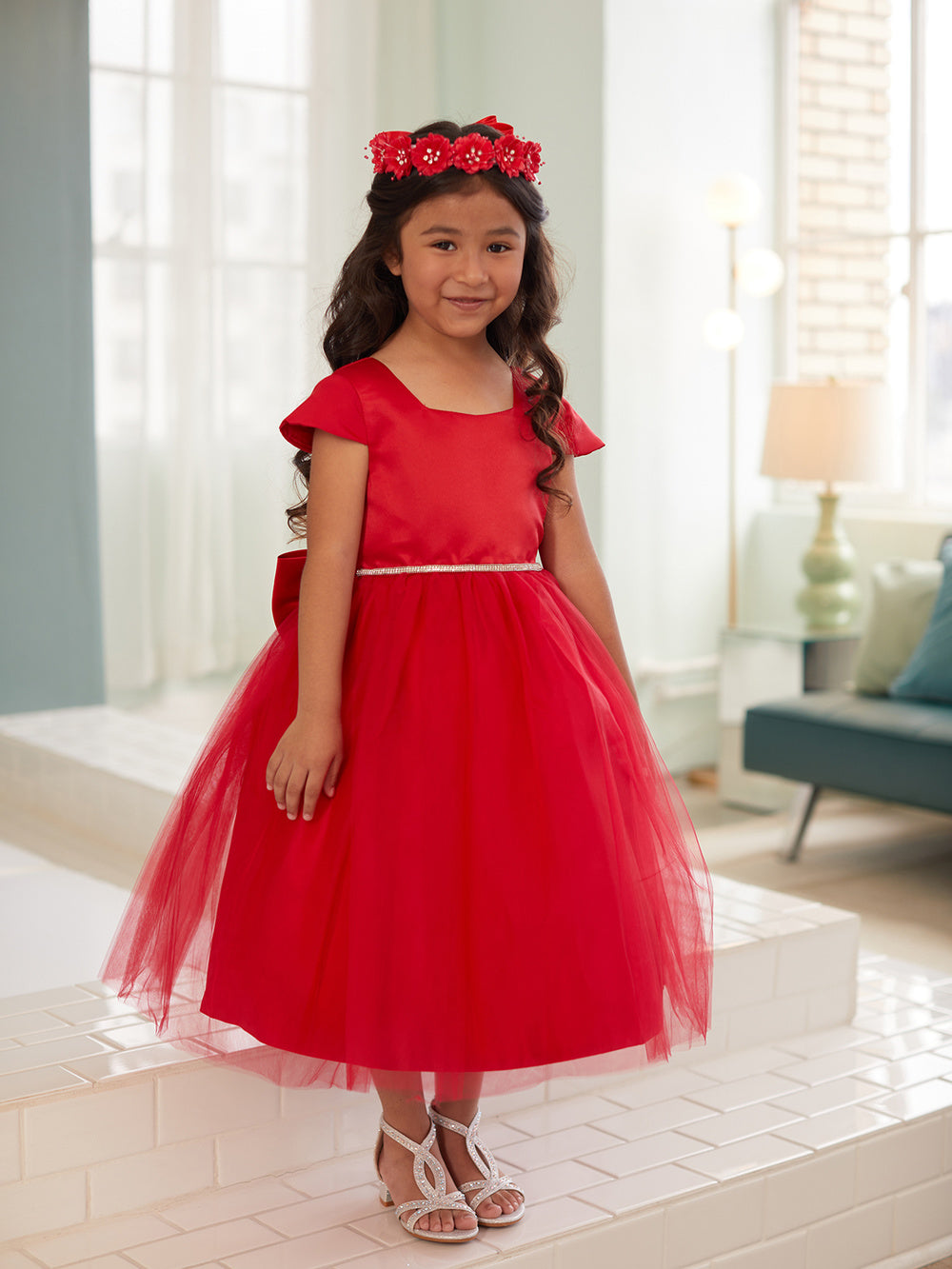 Multi Color Square Neckline Flowers Girl Dress by TIPTOP KIDS - AS5852