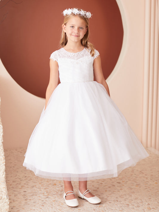 Gorgeous Illusion Neckline Bodice Flowers Girl Dress by TIPTOP KIDS - AS5859