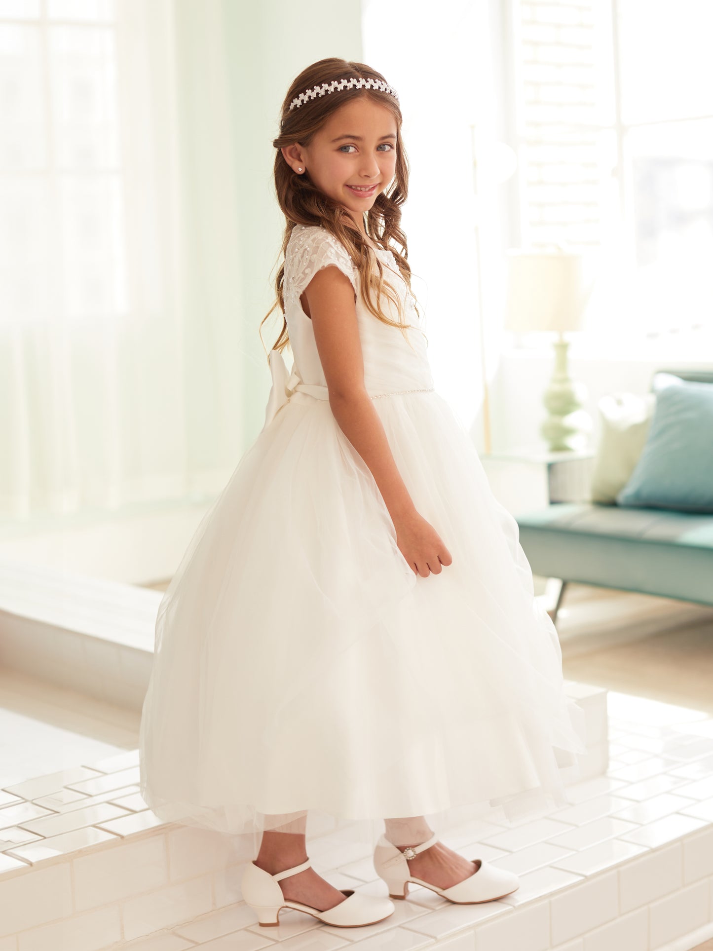 Gorgeous Illusion Neckline Bodice Flowers Girl Dress by TIPTOP KIDS - AS5859