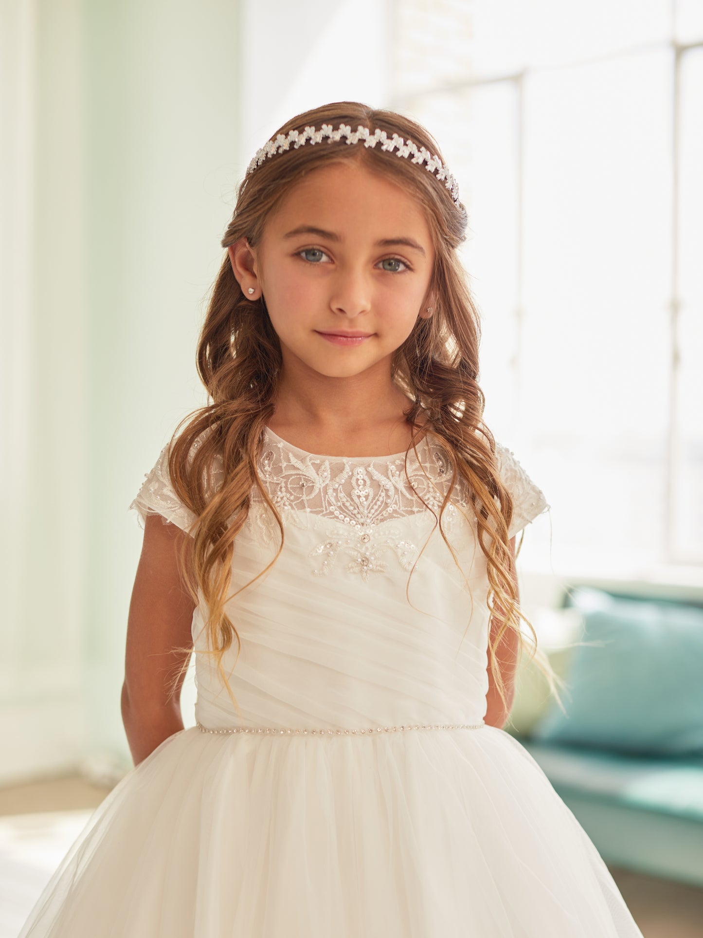 Gorgeous Illusion Neckline Bodice Flowers Girl Dress by TIPTOP KIDS - AS5859