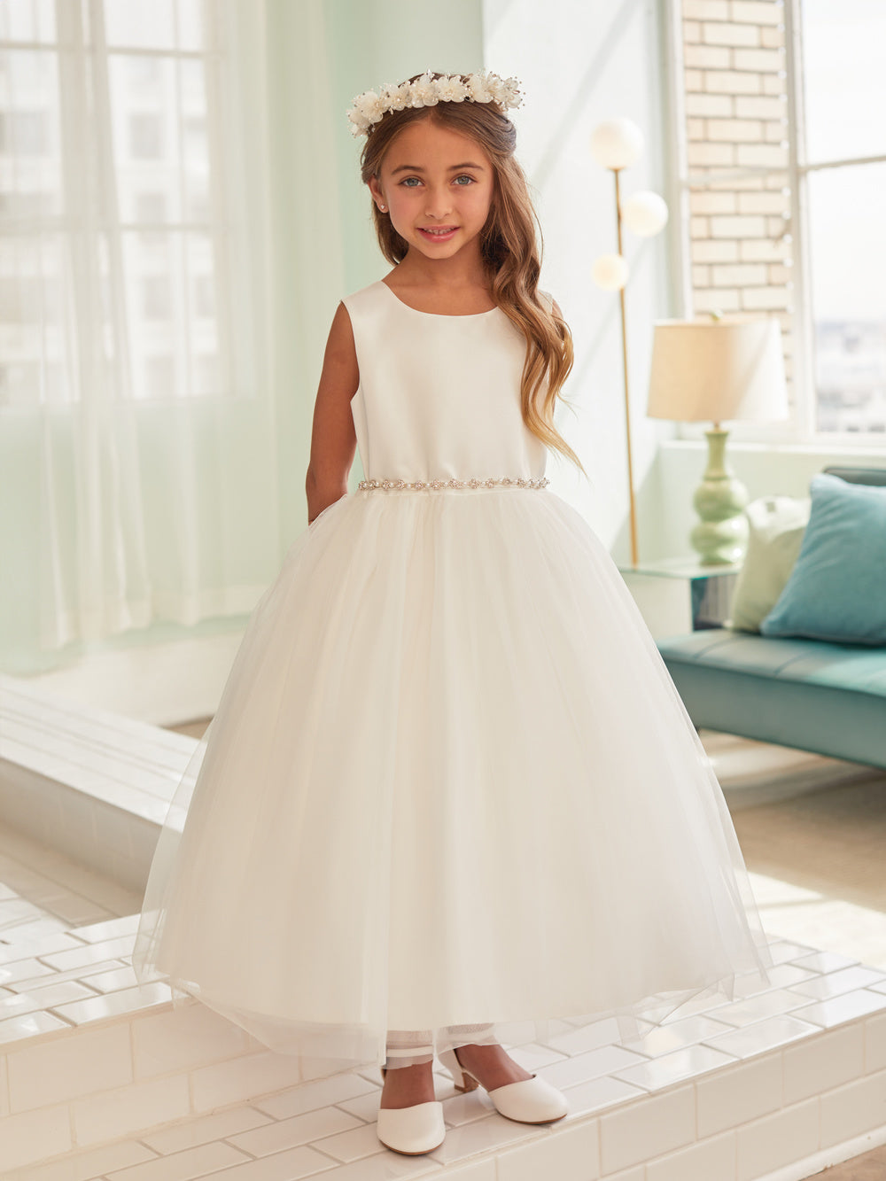 Sleeveless Satin Bodice Flowers Girl Dress by TIPTOP KIDS - AS5863