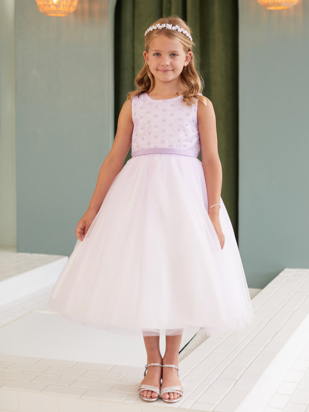 Daisy Bodice Boat Neck Flowers Girl Dress by TIPTOP KIDS - AS5864