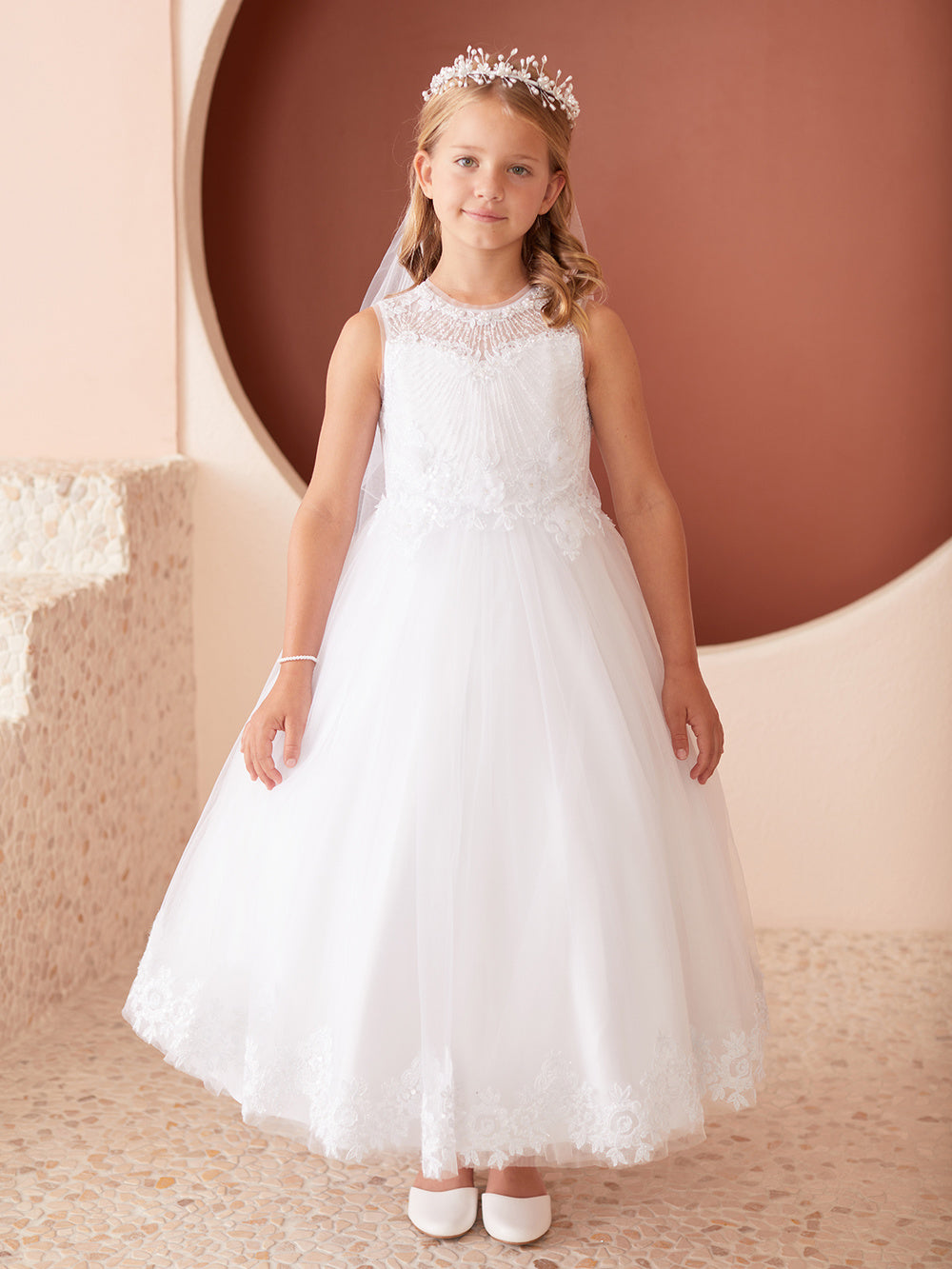 Illusion Neckline Bodice Flowers Girl Dress by TIPTOP KIDS - AS5870