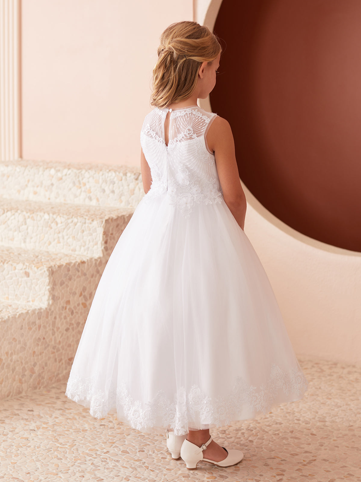 Illusion Neckline Bodice Flowers Girl Dress by TIPTOP KIDS - AS5870