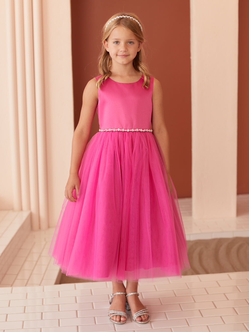 Satin Bodice with Tulle Flowers Girl Dress by TIPTOP KIDS - AS5872