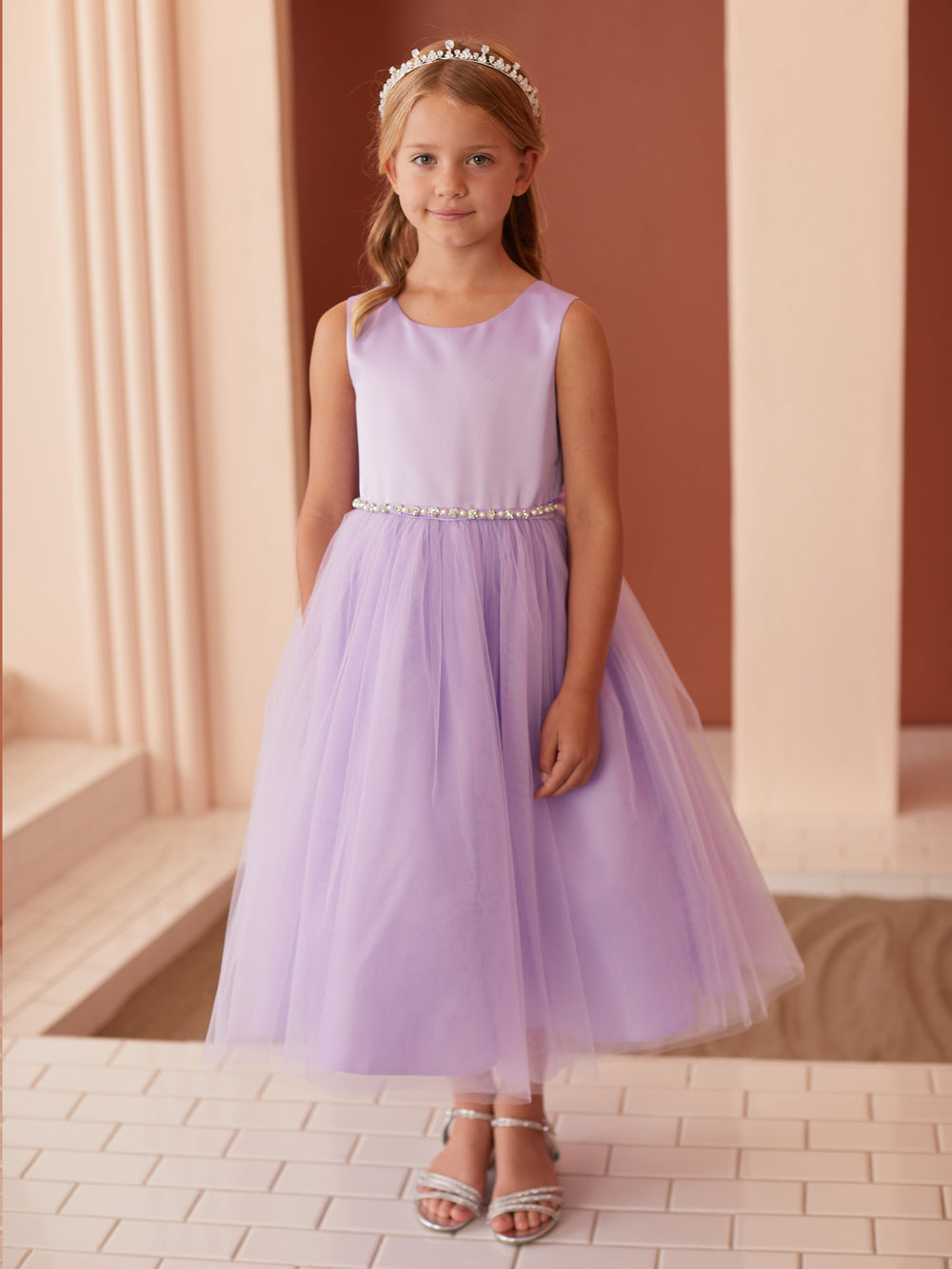 Satin Bodice with Tulle Flowers Girl Dress by TIPTOP KIDS - AS5872