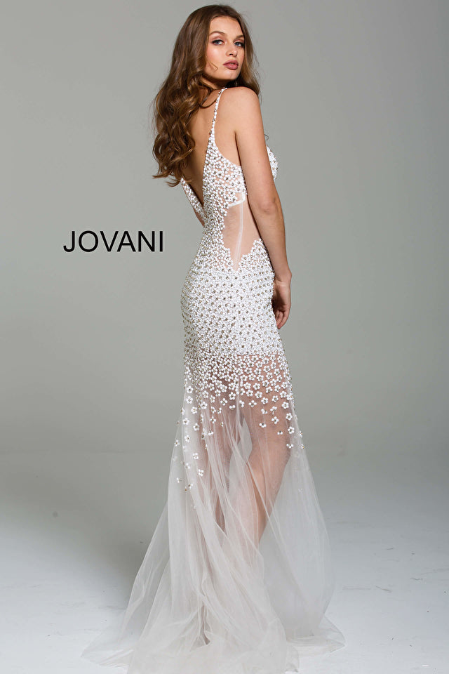 Jovani 60695 Beaded V-Neckline Spaghetti Straps Dress - Special Occasion