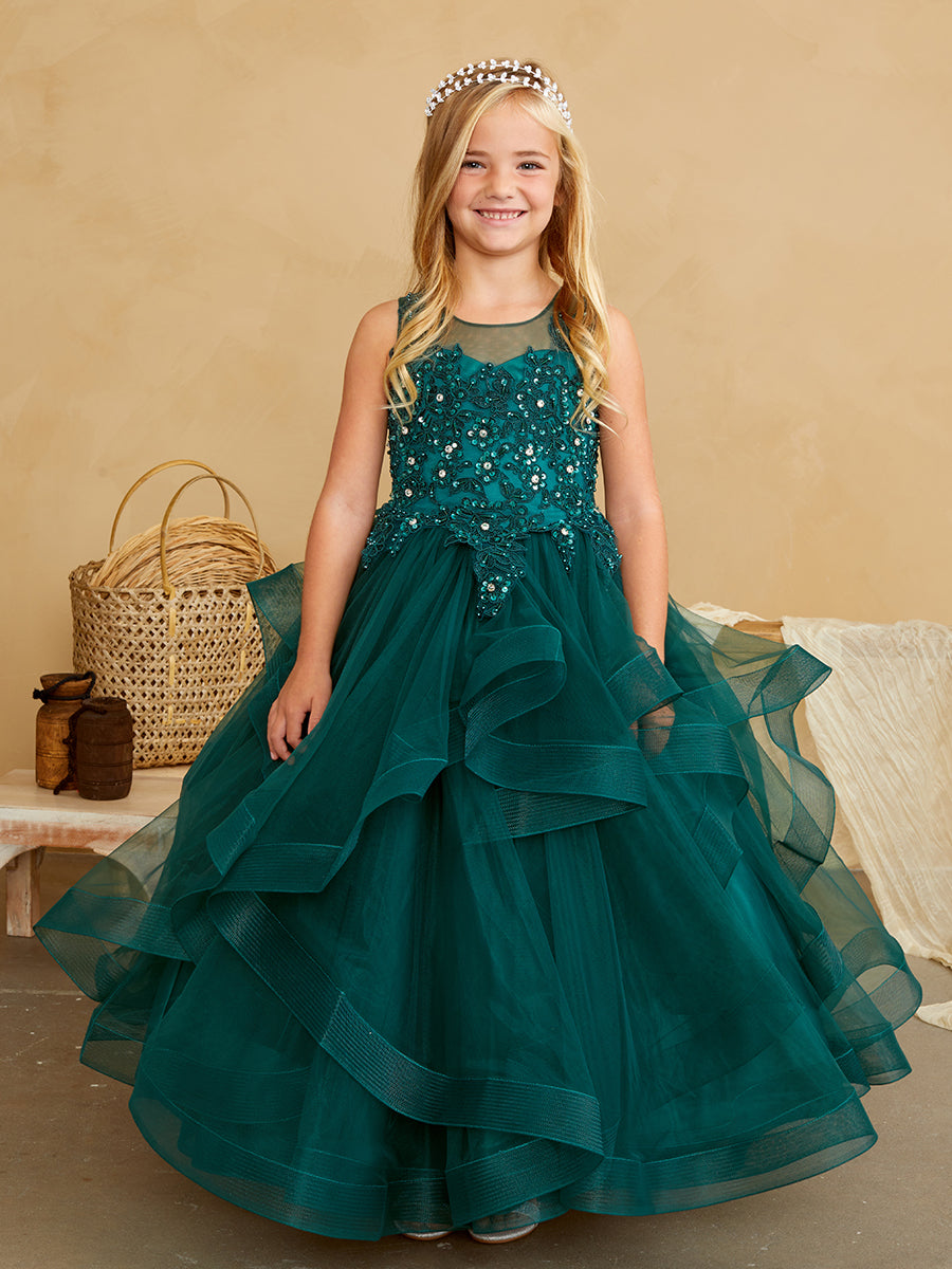 Girl Dress with Sleeveless Illusion Neckline Pageant Dress by TIPTOP KIDS - AS7018