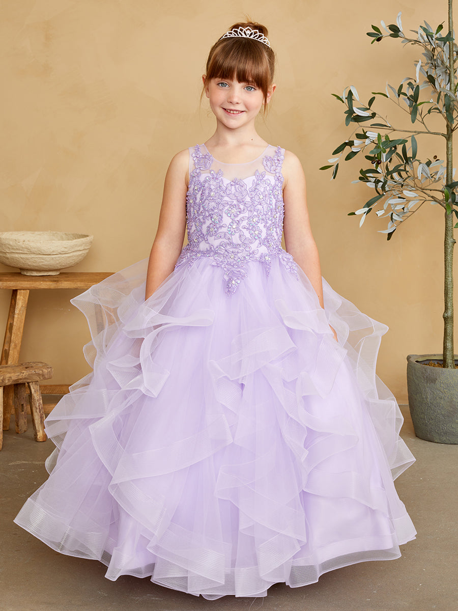 Girl Dress with Sleeveless Illusion Neckline Pageant Dress by TIPTOP KIDS - AS7018