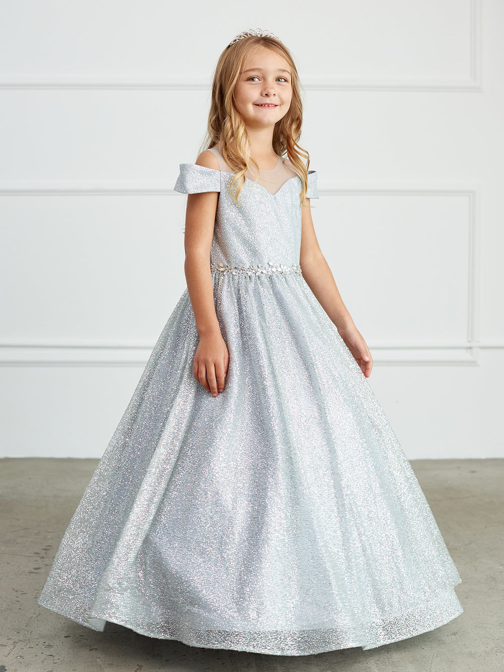 Girl Dress with Glitter Illusion Neckline by TIPTOP KIDS - AS7029